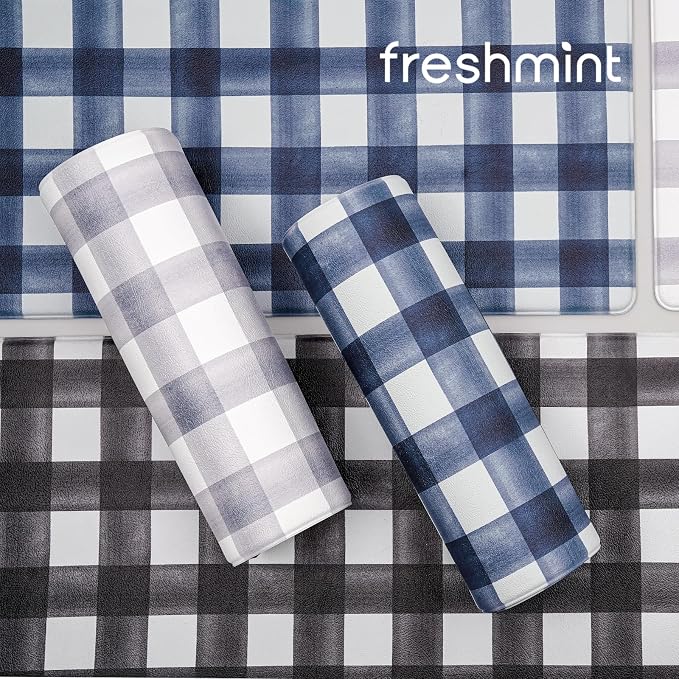 FRESHMINT Modern Farmhouse Plaid 2 Piece Set Kitchen Mats for Floor Anti Fatigue Waterproof & Non-Skid Kitchen Rugs Cushioned Kitchen Mat for Standing Washable Comfort Desk Kitchen Runners