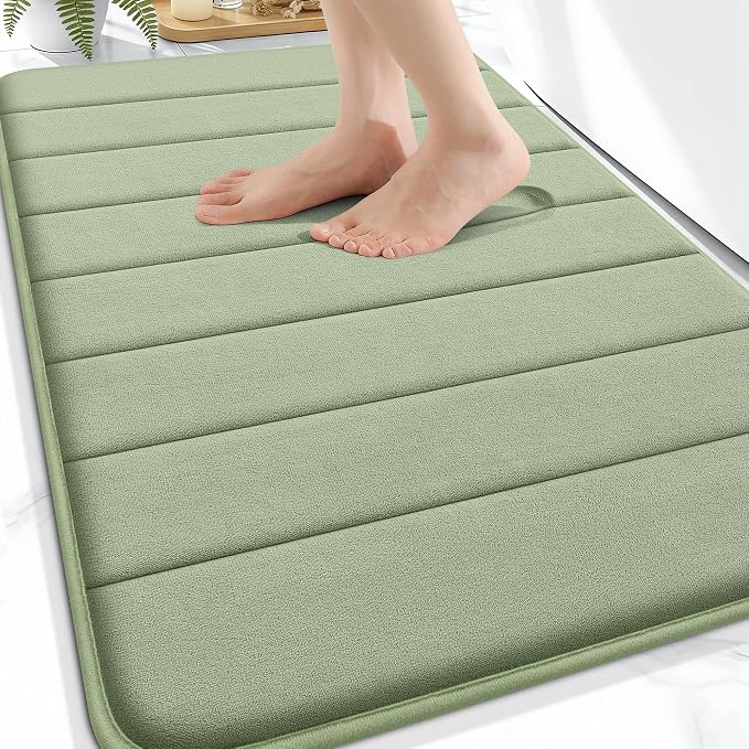 OLANLY Memory Foam Bath Mat 32x20, Super Soft Absorbent Bathroom Rugs, Quick Dry, Machine Washable Shower Floor Rugs, Bathmat Carpet, Bathroom Home Decor Accessories, Sage Green