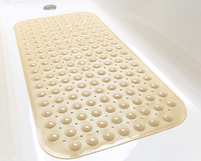 Large Non-Slip Bathtub & Shower Mat 31”x16” (Smooth/Non-Textured Tubs Only) Safe, Clean, Machine-Washable, Superior Grip&Drainage, Vinyl, Opaque Light Brown