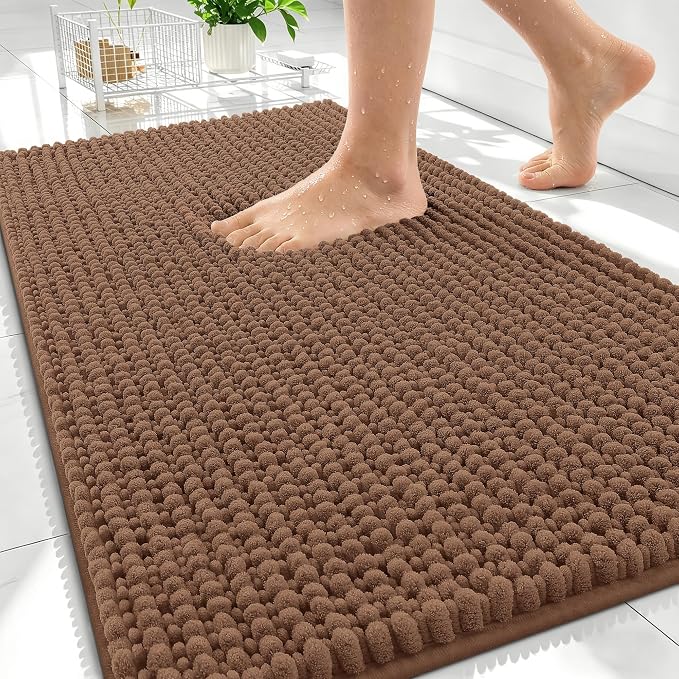 OLANLY Thick Bathroom Rugs 30x20, Extra Soft Absorbent Chenille Bath Rugs, Rubber Backing, Machine Wash Dry, Bath Mats for Bathroom Floor, Tub and Shower, Home Decor Accessories, Mocha