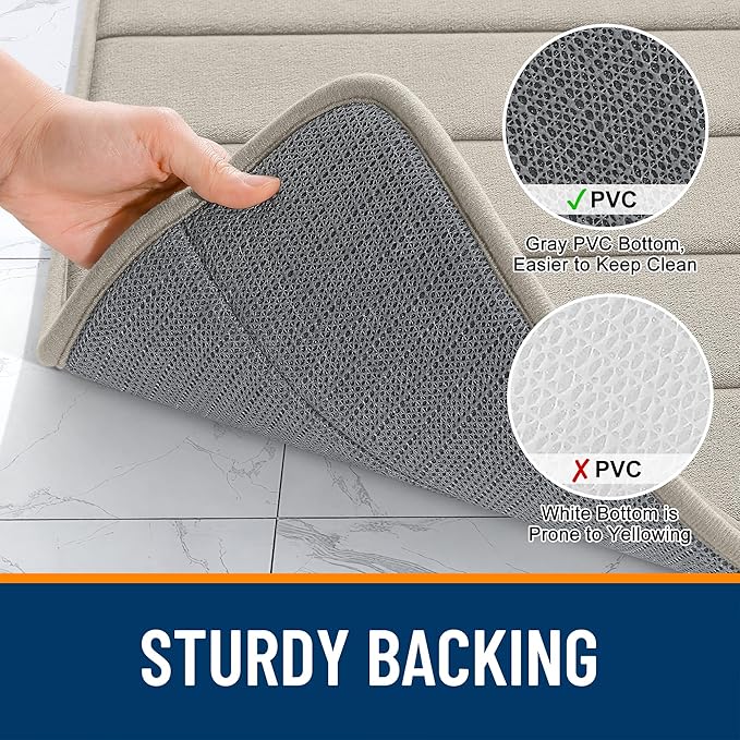OLANLY Memory Foam Long Bathroom Rugs Runner 47x20, Super Soft Absorbent Bath Mat, Quick Dry, Machine Washable Shower Floor Rugs, Bathmat Carpet, Bathroom Home Decor Accessories, Warm Taupe