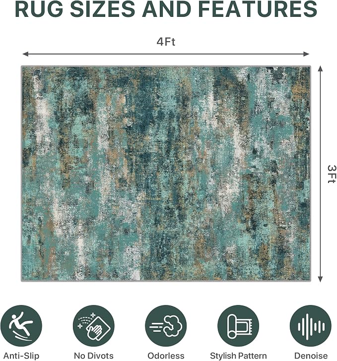 36"x48" Office Chair Mat for Hardwood Tile Floor, Under Desk Carpet Protector for Rolling Computer Chair Mat, Machine Washable Area Rug, Anti-Slip 1/5" Thick Low Pile Thin Vinyl Floor Mat, Teal Blue