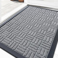 OLANLY Front Door Mat Outside Entrance 29.5x17, Absorbent, Heavy Duty Natural Rubber Doormat Indoor Outdoor, Non-Slip, Stain and Fade Resistant, Low Profile Floor Mat for Entryway, Charcoal Gray