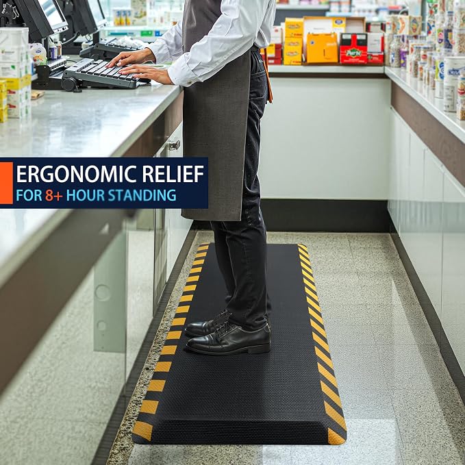 FEATOL Anti Fatigue Mat Industrial, Ergonomic Standing Floor Mat for Work for Stand -Safety Support for Leg & Back Pain(Yellow Border, 24" x 36", 1PC)