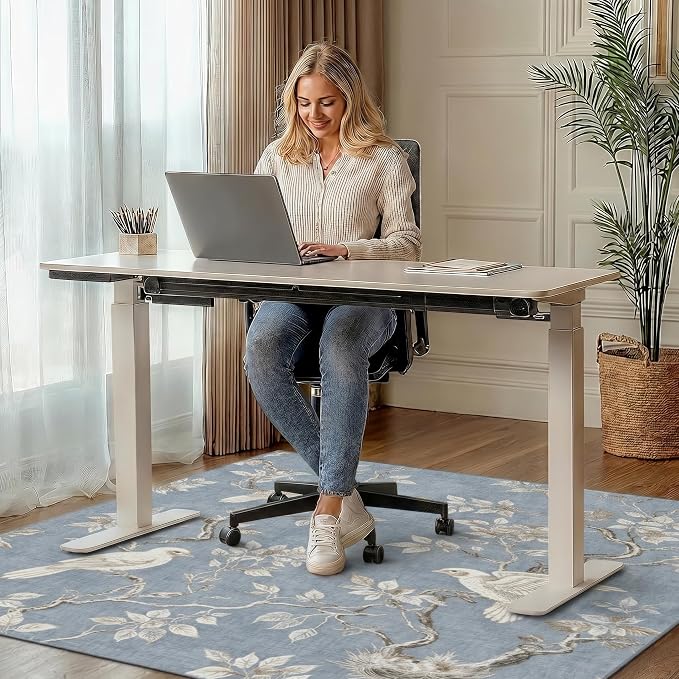 48"x72" Office Chair Mat for Hardwood Tile Floor, Under Desk Carpet Protector for Rolling Computer Chair Mat, Machine Washable Area Rug, Anti-Slip 1/5" Thick Low Pile Thin Vinyl Floor Mat, Dusty Blue