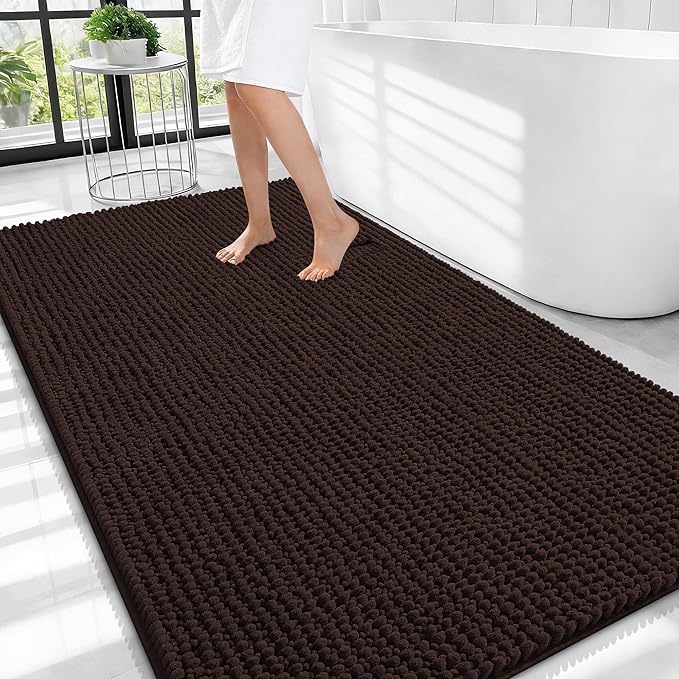 OLANLY Thick Large Bathroom Rugs 44x32, Extra Soft Absorbent Chenille Bath Rugs, Rubber Backing, Machine Wash Dry, Bath Mats for Bathroom Floor, Tub and Shower, Home Decor Accessories, Brown