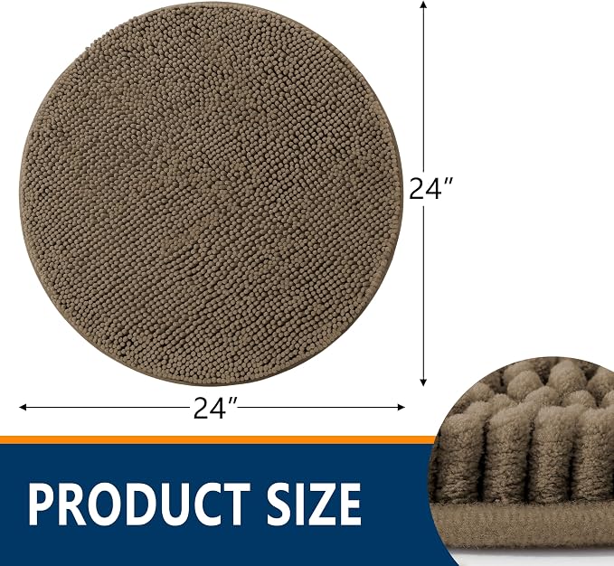 Smiry Luxury Chenille Round 24x24, Extra Soft and Absorbent Shaggy Bathroom Mat Rugs, Machine Washable, Non-Slip Plush Carpet for Tub, Shower, and Bath Room, Camel