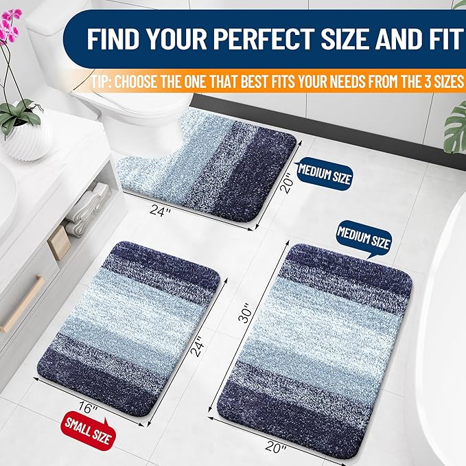 OLANLY Bathroom Rugs Mat 36x24, Extra Soft Absorbent Microfiber Bath Rugs, Rubber Backing, Quick Dry, Machine Washable Bath Mats for Bathroom Floor, Tub and Shower, Home Decor Accessories, Airy Blue