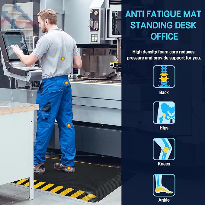 FEATOL Anti Fatigue Mat Industrial, Ergonomic Standing Floor Mat for Work for Stand -Safety Support for Leg & Back Pain(Yellow Border, 20" x 32", 8PC)