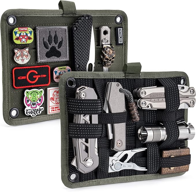TACTICAL GEEK TCM EDC Organizer Board, Backpack Anti-Slip Elastic Woven Board for Travel Gear, Elastic Grid Organizer for Electronics Accessories Travel Cables Chargers and More Green
