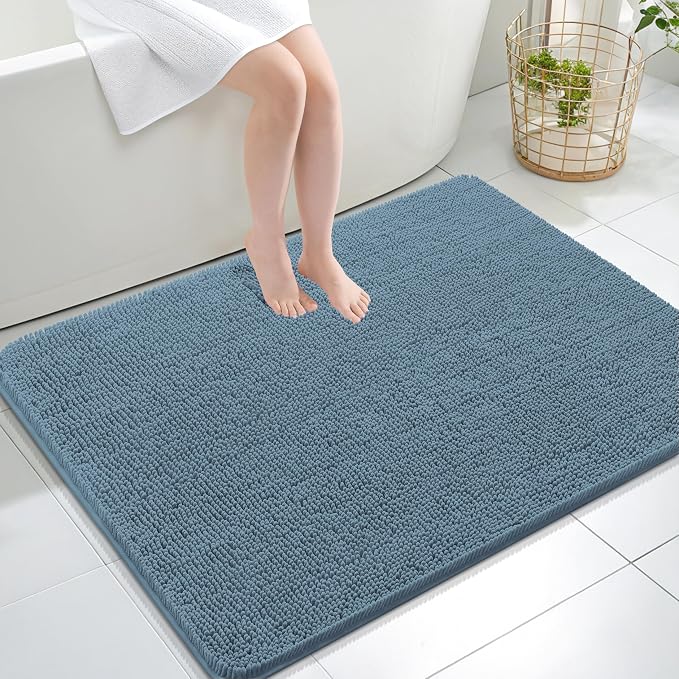 OLANLY Large Bathroom Rugs 40x32, Extra Soft Absorbent Chenille Bath Rugs, Rubber Backing Quick Dry, Machine Washable Bath Mats for Bathroom Floor, Tub and Shower, Home Decor Accessories, Airy Blue
