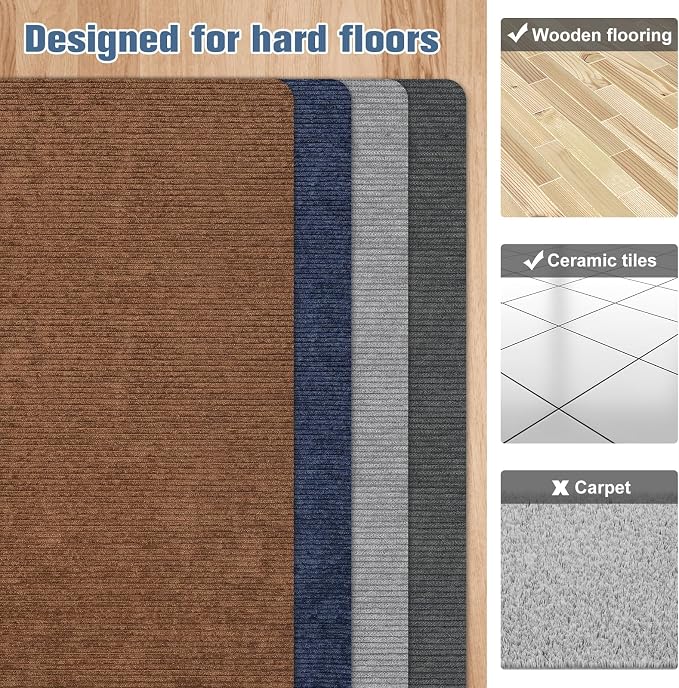 2 Pack Office Chair Mat for Hardwood Floor, 55"x35" Computer Chair Floor Mat, Desk Chair Mat, Large Rubber Anti-Slip Floor Protector for Home Office Light Grey (Folding Packaging)
