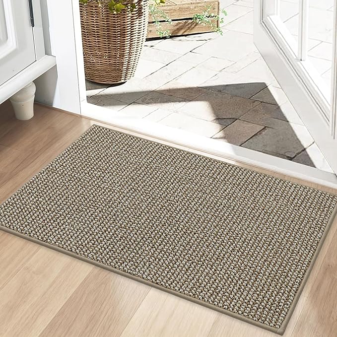 BEQHAUSE Dirt Trapper Door Mat 20" x 32", Non-Slip Washable Doormats Entrance Mat, Dirt Resistant and Absorbent Welcome Mat, Low Profile Floor Mats for Front Back Door and Entryway, Light Beige