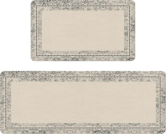 Black Vintage Boho Elegance Frame Kitchen Rug Sets [2 PCs], Anti-Fatigue, Waterproof Non-Slip Kitchen Mats Heavy Duty Comfort Foam Rug for Kitchen, Floor, Laundry,17"x29"+17"x47"
