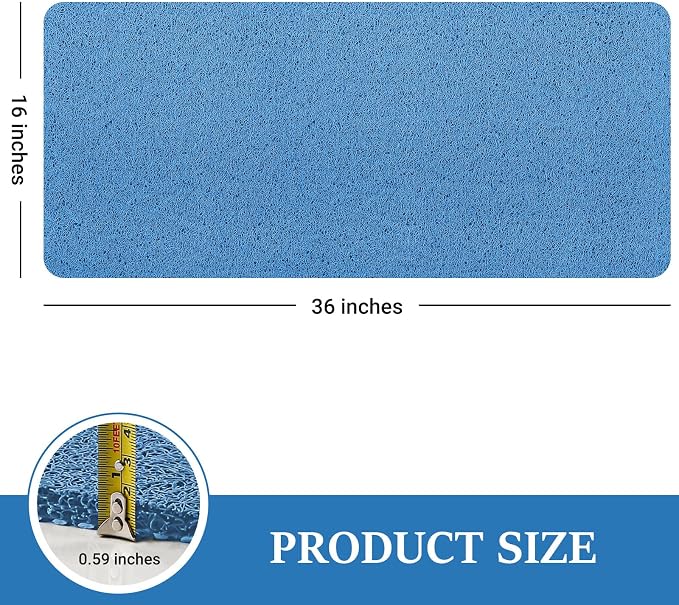 LuxStep Shower Mat Bathtub Mat,36x16 inch, Non-Slip Bath Mat with Drain, Quick Drying PVC Loofah Bathmat for Tub,Shower,Bathroom (Lake Blue)