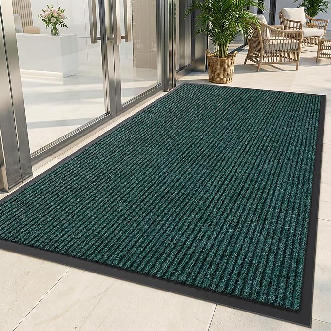 Indoor Outdoor Door Mat, 10’x 3' Doormat for Entryway, Rubber Backing Non Slip Front Door Mat Outside Entrance, Super Absorbent Commercial Floor Mat for Home Office, Green