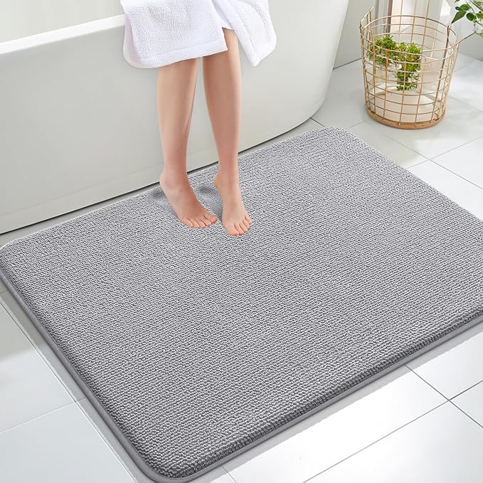 OLANLY Thick Memory Foam Large Bathroom Rugs 40x32, Extra Soft Absorbent Bath Rugs, Quick Dry Bath Mats, Non-Slip, Machine Washable Carpet for Bathroom, Tub and Shower, Home Decor Accessories, Grey