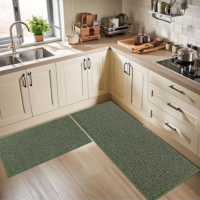 BEQHAUSE Kitchen Rugs 24"x36", Non-Slip Kitchen Mats for Floor, Super Absorbent and Stain Resistant Kitchen Rugs, Machine Washable Rugs for Kitchen, Hallway, Laundry & Sink, Green
