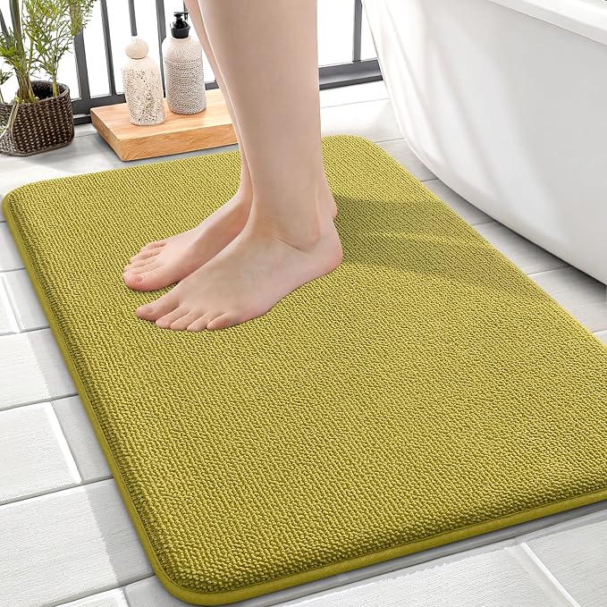 OLANLY Thick Memory Foam Small Bathroom Rugs 24x16, Extra Soft Absorbent Bath Rug, Quick Dry Bath Mat, Non-Slip, Machine Washable Mat for Bathroom, Tub and Shower, Home Decor Accessories, Deep Mustard