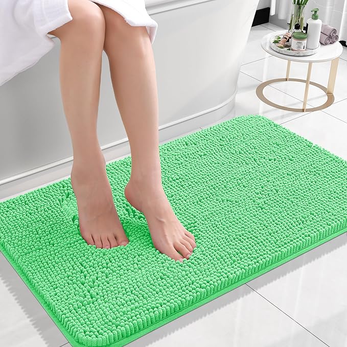 OLANLY Small Bathroom Rugs 24x16, Extra Soft Absorbent Chenille Bath Rugs, Rubber Backing Quick Dry, Machine Washable Bath Mats for Bathroom Floor, Tub and Shower, Home Decor Accessories, Mint Green