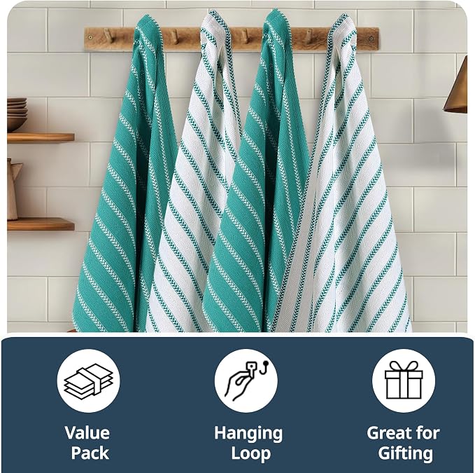 LANE LINEN Kitchen Towels Set - Pack of 4 Cotton Dish Towels for Drying Dishes, 18”x 28”, Absorbent Tea Towels, Quick Drying Kitchen Towel Set - Peacock Blue