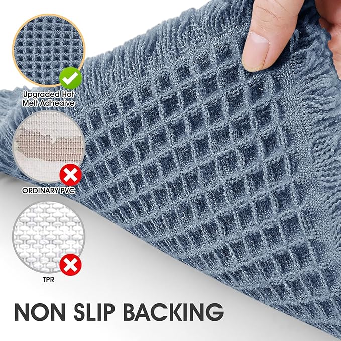IM HOME Upgrade Waffle Bath Mat, Boho Bathroom Rugs Absorbent Non Slip, Ultra Soft Bathroom Mat, Machine Washable Knit Bath Rugs with Border for Bathroom, Bedroom, Kitchen, Shower, Tub, 32"x20", Blue