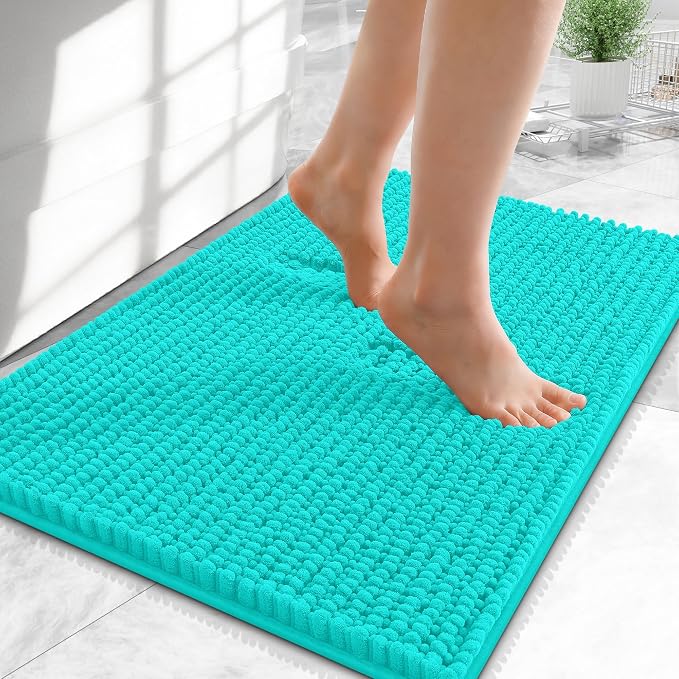 OLANLY Thick Small Bathroom Rugs 24x16, Extra Soft Absorbent Chenille Bath Rugs, Rubber Backing, Machine Wash Dry, Bath Mats for Bathroom Floor, Tub and Shower, Home Decor Accessories, Teal