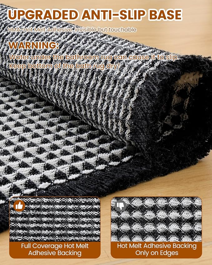 Smiry Waffle Bath Mat 36x24, Extra Soft Absorbent Bathroom Rugs, Non Slip Machine Washable Quick Dry Bath Rugs for Bathroom Floor, Tub, Shower, Home Decor Accessories, Black & Cream