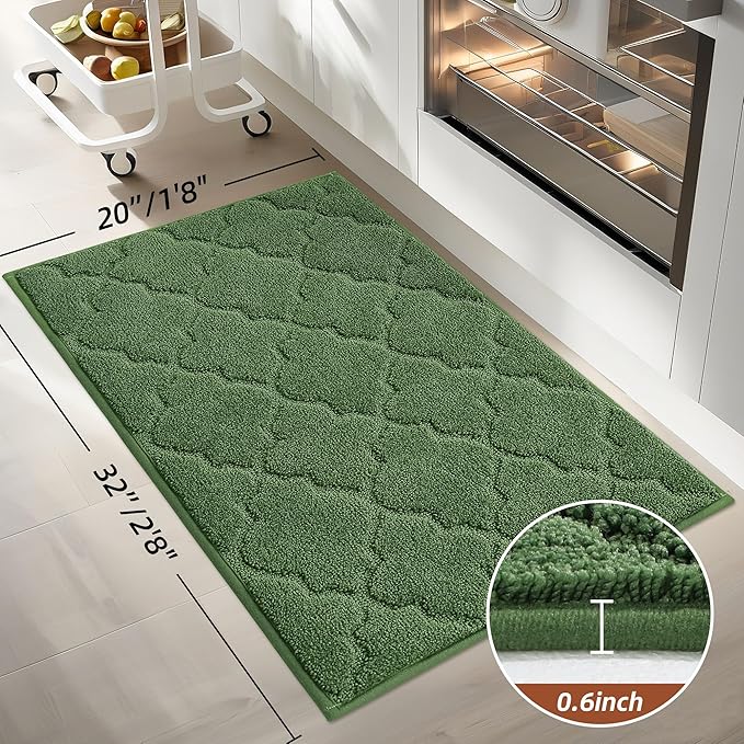 COSY HOMEER Kitchen Rugs 20" x 32" Washable Non Slip Kitchen Mats for Floor Absorbent Kitchen Carpet Soft Rugs for Kitchen,Sink Mat,Entrance,Area Rugs,Green