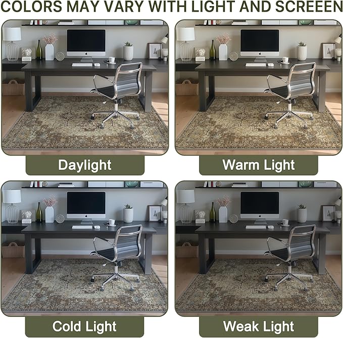 48"x60" Office Chair Mat for Hardwood Tile Floor, Under Desk Carpet Protector for Rolling Computer Chair Mat, Machine Washable Area Rug, Anti-Slip 1/5" Thick Low Pile Thin Vinyl Floor Mat, Brown