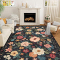 DUKINO Washable 5x8 Area Rug for Living Room, Lightweight Non Slip Floral Bedroom Rug with Non Shedding Design, Soft Low Pile Large Indoor Carpet for Dining Room, Kids Playroom, Nursery, Office, Black