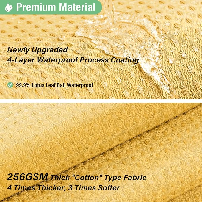 Dynamene Extra Long Shower Curtain - 84 Inch Long Waffle Weave Heavy Duty Fabric Bathroom Shower Curtain, Neutral Weighted Hotel Thick Bath Curtain Set with 12 Plastic Hooks,72x84, Gold