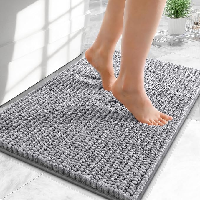 OLANLY Thick Small Bathroom Rugs 24x16, Extra Soft Absorbent Chenille Bath Rugs, Rubber Backing, Machine Wash Dry, Bath Mats for Bathroom Floor, Tub and Shower, Home Decor Accessories, Grey