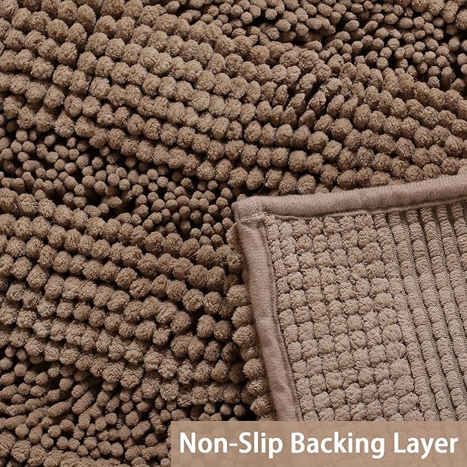Turquoize Chenille Bathroom Rugs Bath Bath Mats for Bathroom Shaggy Rugs for Bedroom Chenille Bath Rugs 1 Piece Non Slip Super Absorbent Washable Bath Mat, 20"x 32", Taupe Brown