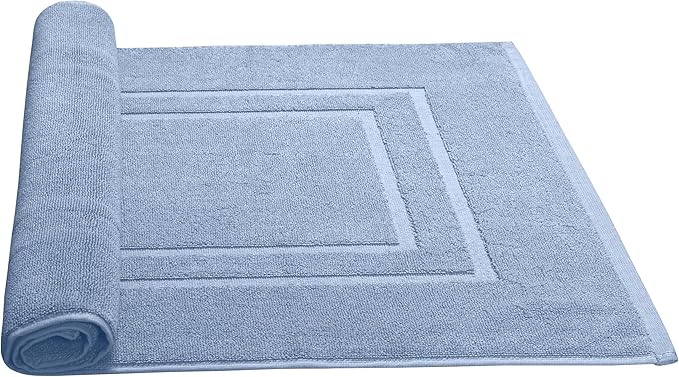 Feather & Stitch 2 Piece Towel Like Bath Mats (30x21 Inch) 100% Cotton Terry Bath Mats, Bathroom Shower Floor Mats [NOT A Bathroom Rug], Soft Absorbent Washable Mats - Pool Blue