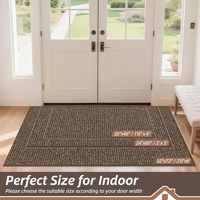 BEQHAUSE Dirt Trapper Door Mat 32" x 72", Non-Slip Washable Doormats Entrance Mat, Dirt Resistant and Absorbent Welcome Mat, Low Profile Floor Mats for Front Back Door and Entryway, Brown