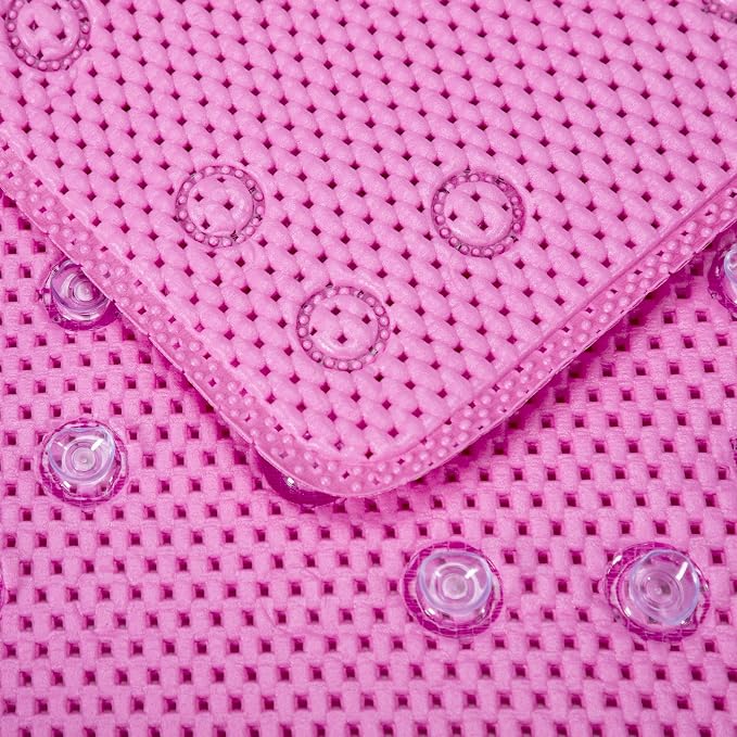 Bathtub Mat Non Slip 36” X 17” Pink Shower Mat Soft Foam Bath Mats for Bathroom Tub, Bathtub Mat with Drain Holes, Suction Cups, Shower Mat Non Slip