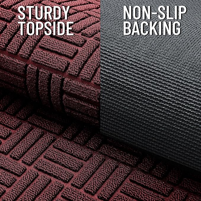 OLANLY Front Door Mat Outside Entrance 33x21, Absorbent, Heavy Duty Sturdy Natural Rubber Doormat Indoor Outdoor, Non-Slip, Stain and Fade Resistant, Low Profile Floor Mat for Entryway, Burgundy