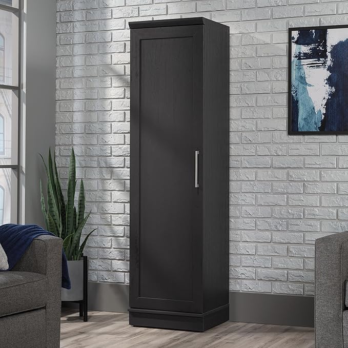 Sauder HomePlus Kitchen Pantry Storage Cabinet Slim Single Door with Adjustable Shelves, Living Room Storage Cabinet, in Raven Oak