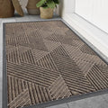 Smiry Front Door Mat Outside Entrance, Heavy Duty Sturdy Natural Rubber Doormat, Trap Dirt and Moisture, Easy Clean Low Profile Mats for Indoor Outdoor Entry, Irregular Triangle (47x17, Brown)