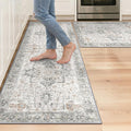 GENIMO Kitchen Rugs Non Slip Washable, 2PCS Kitchen Mats for Floor, Cushioned Standing Mat, Kitchen Runner Rug Floor Mat for Kitchen Decor, Laundry, Sink, Home, 20"x32"+20"x59", Light Taupe Brown