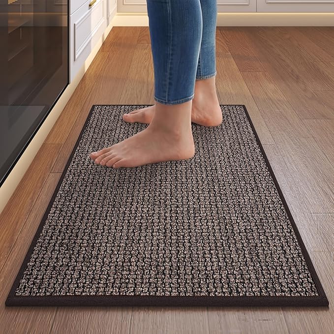 Kitchen Rugs and Mat Non Slip Washable, Super Absorbent Kitchen Mats for Floor, Rubber Backing Soft Braided Standing Kitchen Sink Mat Kitchen Runner Rug, Easy to Clean, Dark Brown 17"x30"
