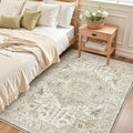 Madane Area Rug 4x6 Washable Rugs: Vintage Living Room Rug Soft Low Pile Non Slip Area Rugs Distressed Indoor Floor Carpet for Bedroom Kitchen Dining Room Home Decor, Ivory/Brown