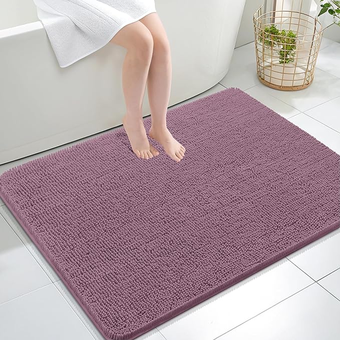 OLANLY Large Bathroom Rugs 40x32, Extra Soft Absorbent Chenille Bath Rugs, Rubber Backing Quick Dry, Machine Washable Bath Mats for Bathroom Floor, Tub and Shower, Home Decor Accessories, Deep Plum