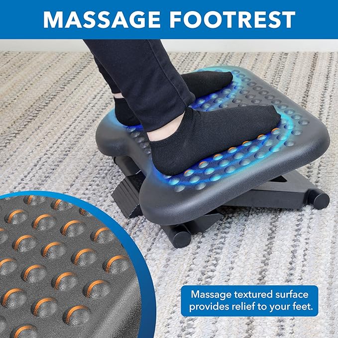Mount-It! Under Desk Footrest with Foot Pedal Height Adjustment (4.25"–6.75"), Adjustable 30° Tilt Ergonomic Office Foot Rest, Non Slip Massage Surface Foot Stool Under Desk