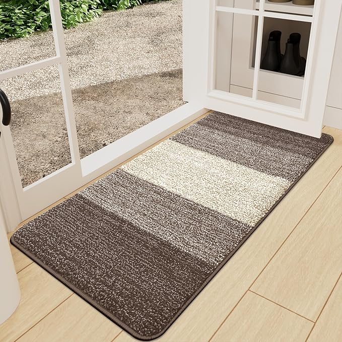 Kitinjoy Indoor Outdoor Door Mat, 71x24 Non-Slip Absorbent Dirt Trapper, Low-Profile Washable Inside Entrance Front Floor Mat, Sturdy Soft Entry Doormats for Entryway, Light Brown