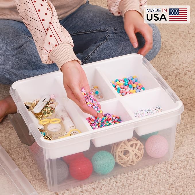 Citylife 17 QT Plastic Storage Box with Removable Tray Craft Organizers and Storage Clear Storage Container for Organizing Bead, Tool, Sewing, Playdoh,Coloring Books