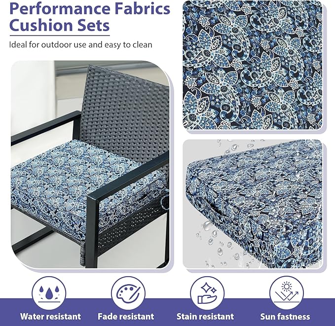 IPYNBAP Outdoor Chair Cushions Set of 4 -Waterproof Outdoor Seat Cushions for Patio Furniture, Patio Chair Cushion with Handle and Ties, Out Door Chair Pads,19x19x3-Square, Green Paisley