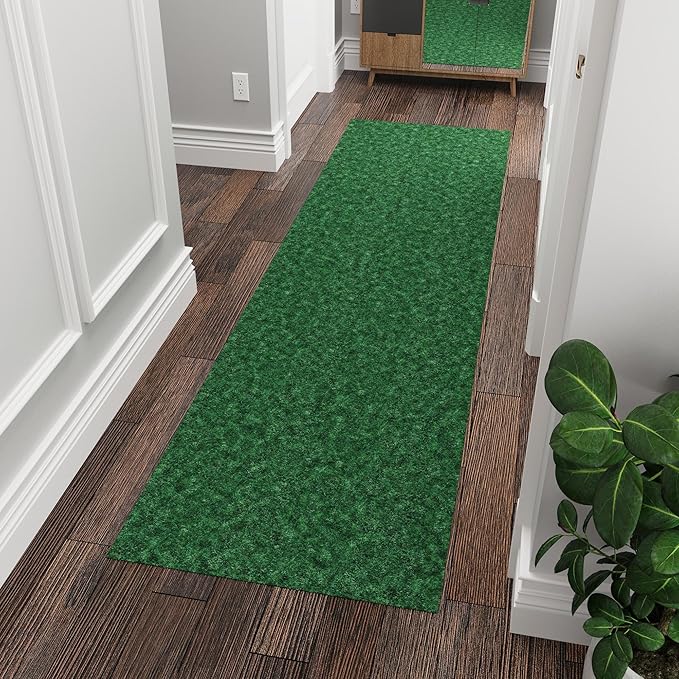 Ottomanson 2'7" x 10' Hallway Runner - Extra Durable Non-Slip Rug Mat for Indoor & Outdoor Use - Ideal for Kitchen, Entryway & Garage - High-Traffic Carpet, Green