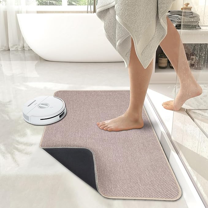 Bosap Bath Mat,Ultra Thin Bathroom Rugs,Rubber Bath Mats for Bathroom,No Slip Bath Rugs,Quick Dry,Machine Washable,Low Pile,Absorbent,Shower Outside,Sink,Home Decor Accessories.Beige,2'x3'(24x36inch)